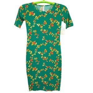 LuLaRoe Julia Sheath Pencil‎ Dress Green Orange Yellow Floral Stretch XS